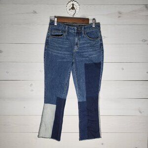 Women Patchwork Jean Kick Boot Crop BOHO